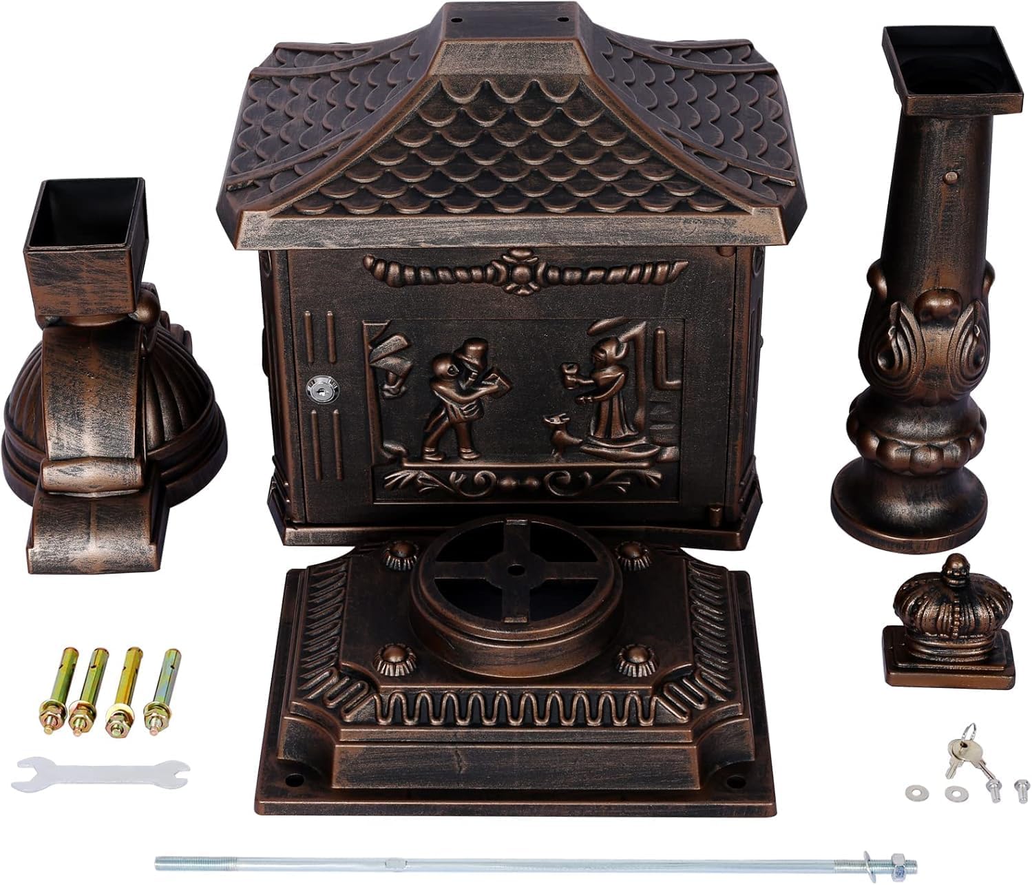 Retro Locking Mailboxes for Outside Aluminum Freestanding Mailbox with Post, Heavy Duty Mail Boxes for House with Post, Bronze