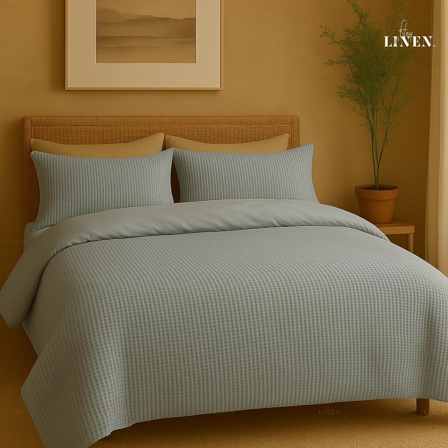 Luxury Organic Cotton Waffle Weave Duvet Cover King Set with Pillowcase|100% Egyptian Cotton 600 TC|Soft Breathable Cooling Comforter Cover with Buttons and Corner Ties|Size 104x90 Gray