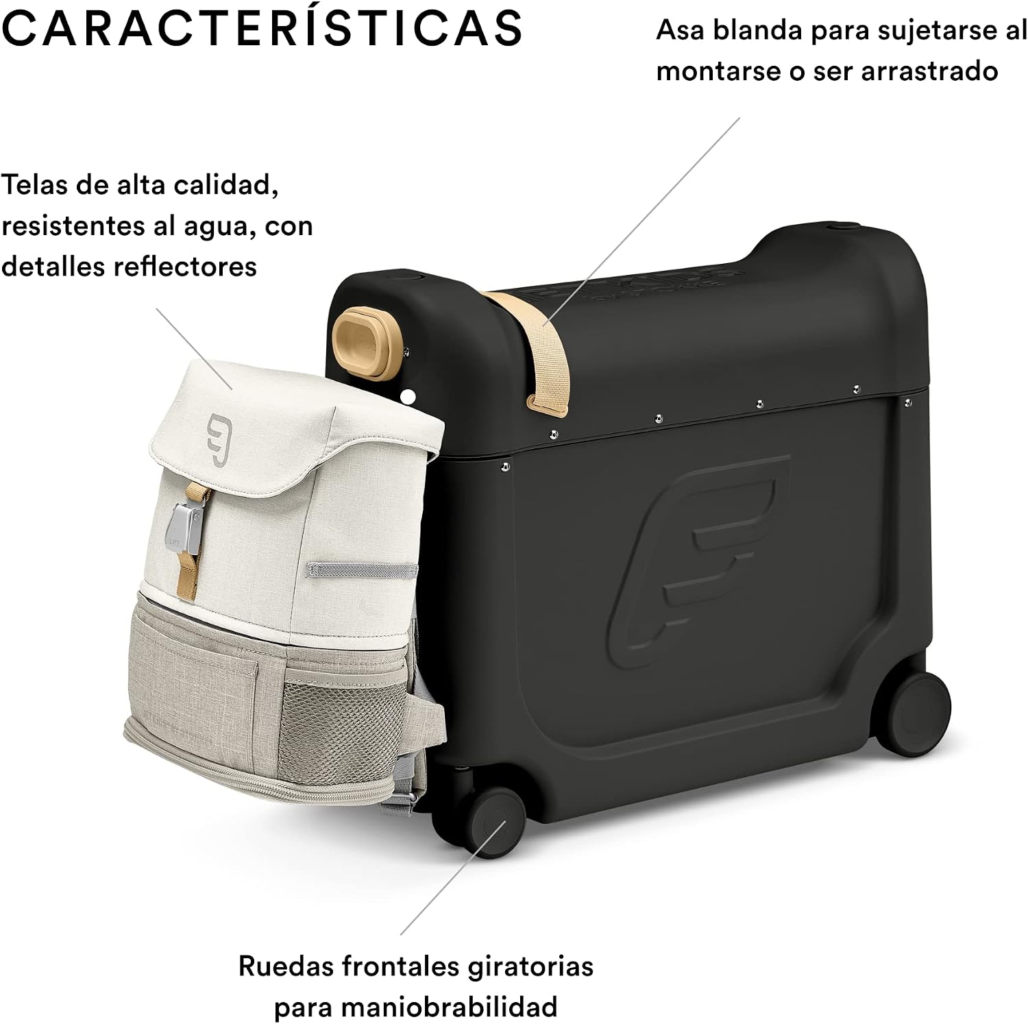 JetKids Stokke Travel Bundle, White - Includes BedBox Ride-On Suitcase & Backpack - Best for Kids 2-7 Years Old (Up to 77 lbs)