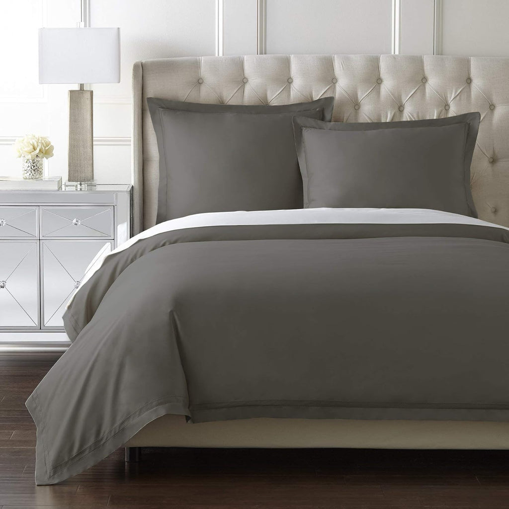 Pure Parima Yalda Duvet Cover Set – 100% Certified Egyptian Cotton, Double-Hem Stitch, Queen, Charcoal