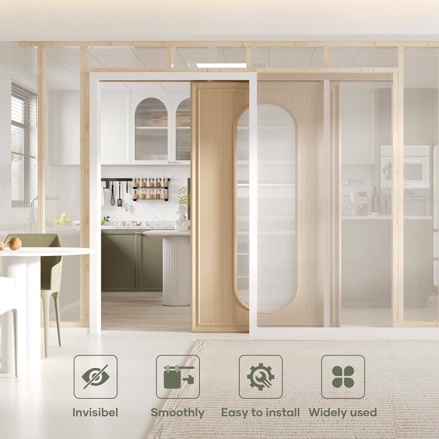 EaseLife 48x80in Pocket Door Frame Kit with Two-Way Soft Close Mechanism for 2X4 Studs Wall,Sliding Hardware for 24'-48' Wide Door,Aluminum,Slide Smoothly Quietly,Easy Install,No Door (48in x 80in)