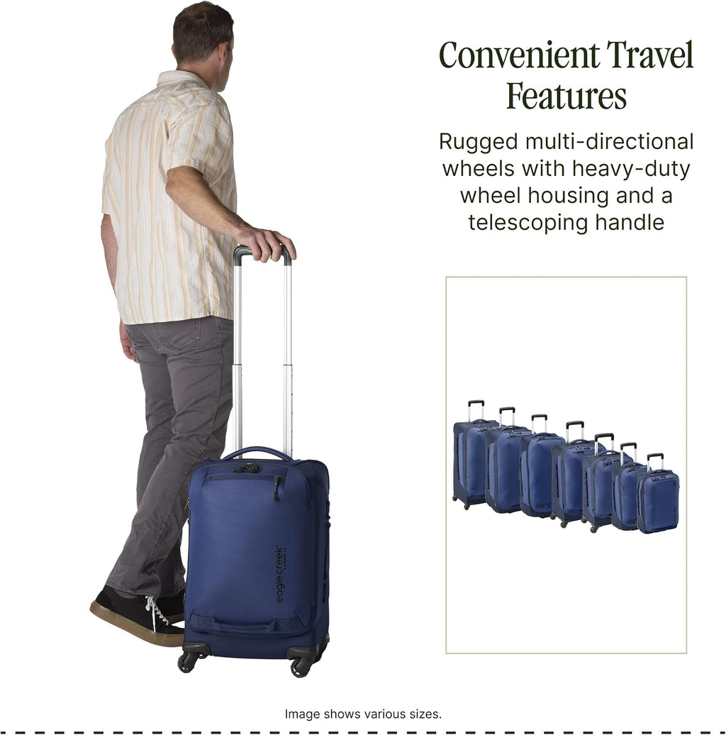 Eagle Creek Expanse 4-Wheel 22' Carry-On Luggage - Rolling Four-Wheel Carry-On Luggage for Easy Travel - Lockable Zippers - Expandable Main Compartment - Telescoping Handles - Pilot Blue