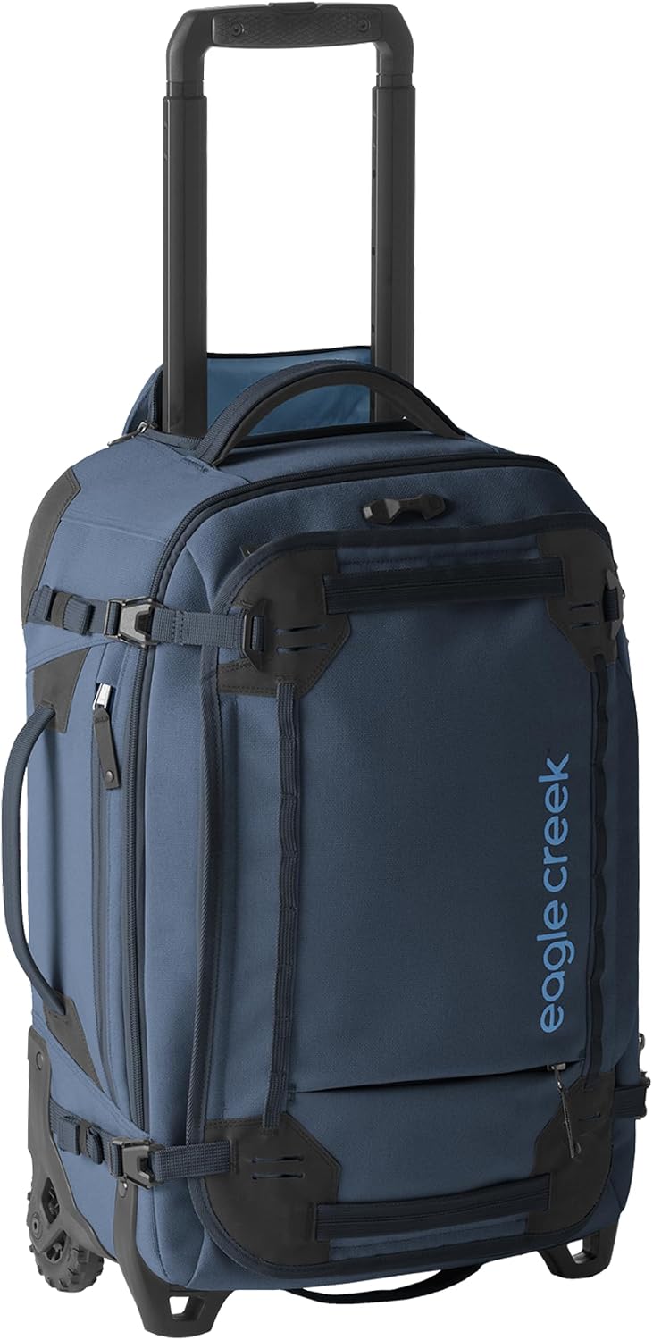 Eagle Creek Gear Warrior XE 2-Wheel Convertible Carry-On Luggage for Travel Essentials - Heavy Duty Wheels - Lockable Zippers - Interior Laptop Sleeve - Blue Jay - 21.75'
