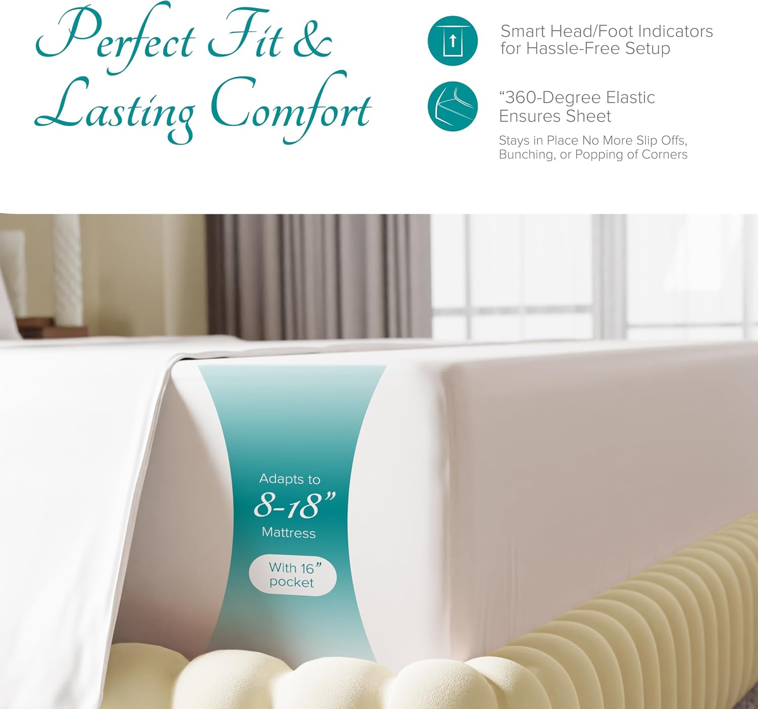 Carressa Linen 100% Egyptian Cotton King Size Sheets Set - 800 Series Tulips Collection Egyptian Cotton Sheets King Size (6 PC, Crisp White), 16' Deep Pocket Sateen Weave Luxury Bed Sheet