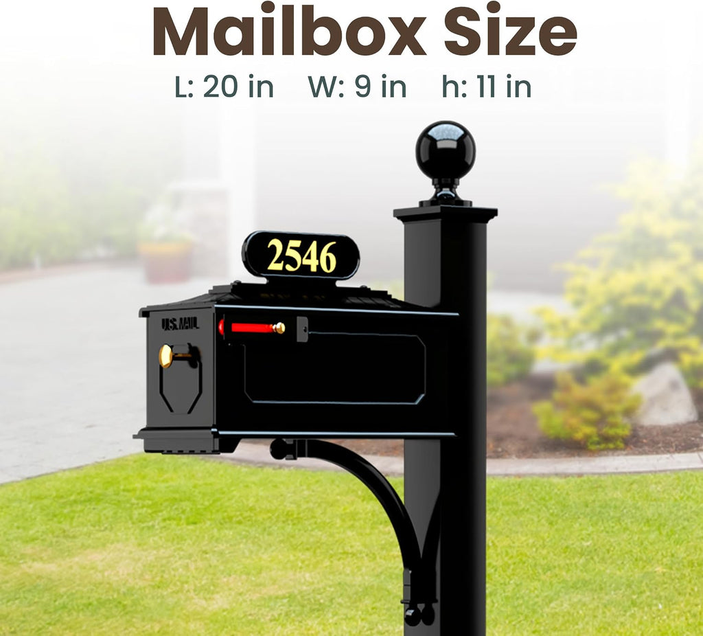Lakeside Mailbox and Post System – Black, Rust-Resistant, Complete Mailbox Includes Address Plate, Numbers, Finial and Mounting Hardware