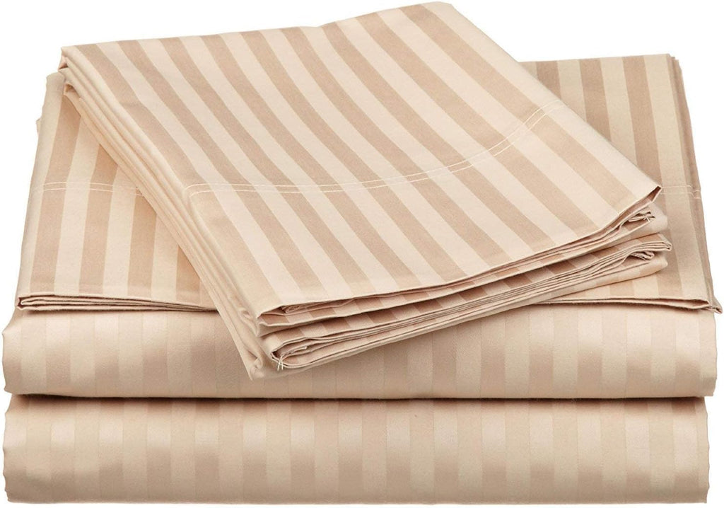 Split-King Sheets for Adjustable Bed Super Soft 1800-TC Heavy Egyptian Cotton 5-Piece Sheets Set Fits 10-12' Fully Elastic Deep Pocket (Stripe, Beige)
