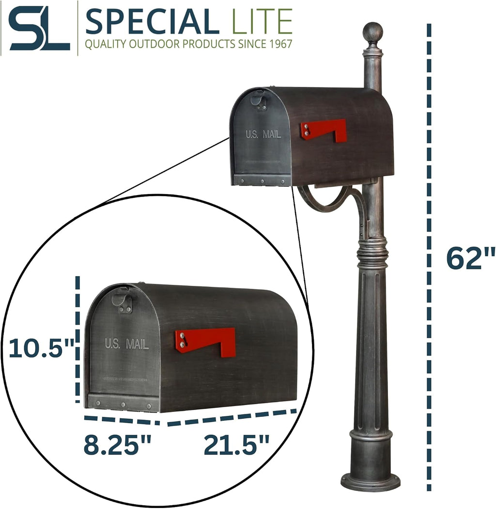 Special Lite Titan Curbside Mailbox with Ashland Post - Swedish Silver Mailbox with Aluminum Post - SCH-1016A_SPK-600-SW