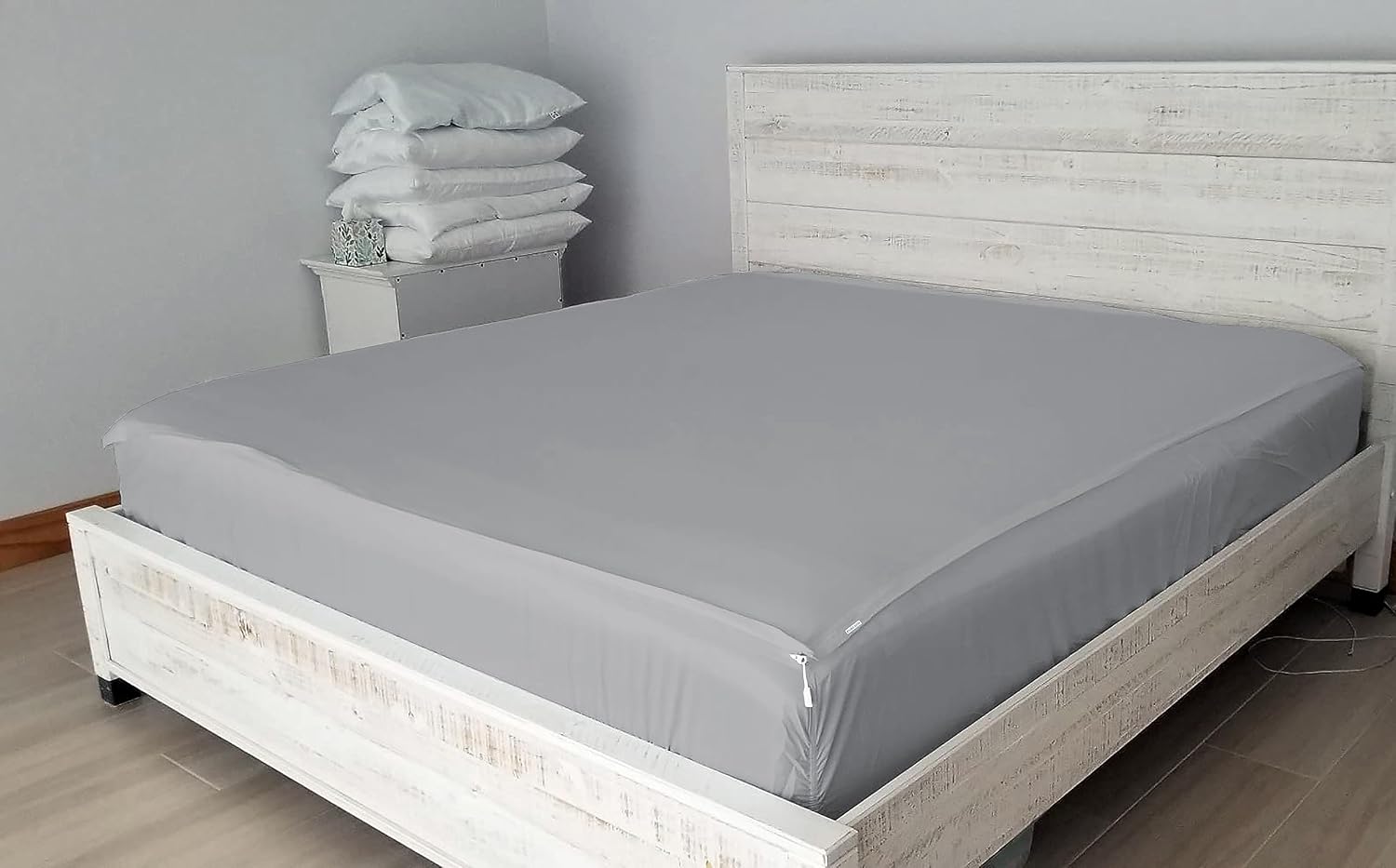Cotton Fitted Sheet Queen - 2 Zip Sheets & 1 Fitted Sheet Base - Upto 16' Deep Pocket Queen Size Zipper Sheets - Soft & Luxury 600 TC 100% Cotton - Silver Grey
