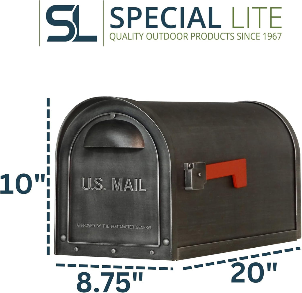 Special Lite Classic Curbside Mailbox - Swedish Silver Aluminum Mailbox for Post Mount - SCC-1008-SW