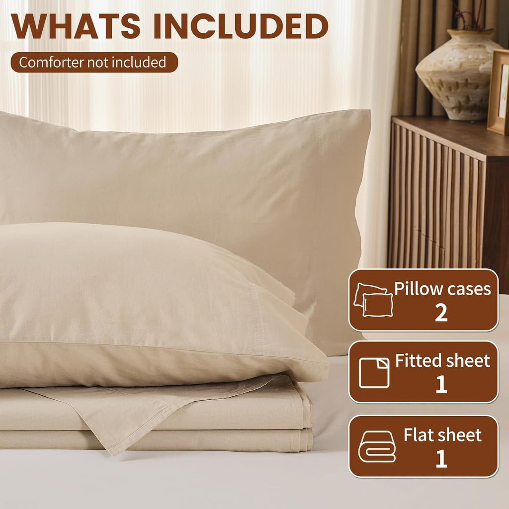 100% Linen Sheets Queen Size,Breathable & Durable 4-Piece Bed Flax Sheet Set,Soft All-Season Bedding for Hot Sleepers 16' Deep Pocket Oeko-TEX Certified,（Queen, Linen）