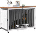 Aivituvin Dog Crate Furniture Foldable Side End Table Expandable Solid Wood Dog Kennel with 360° Rotatable Dog Bowls Indoor Cage, No Assembly Needed (Left Door Removable)