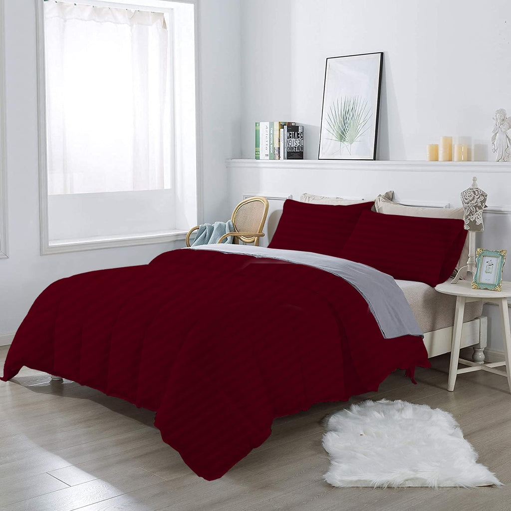 3 Piece 100% Egyptian Cotton 800 Thread Count Comforter Set Full/Queen Size (90' x 90') Inch 400 GSM Luxurious Hotel Collection Ultra-Soft Comforter Set- Burgundy Stripe