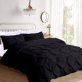 Pinch Pleated 3pc Duvet Cover Set 100% Egyptian Cotton 1000-TC Zipper & Corner Ties Rectangle Pattern Decorative Pintuck (All Queen 90x90 Size, Black)