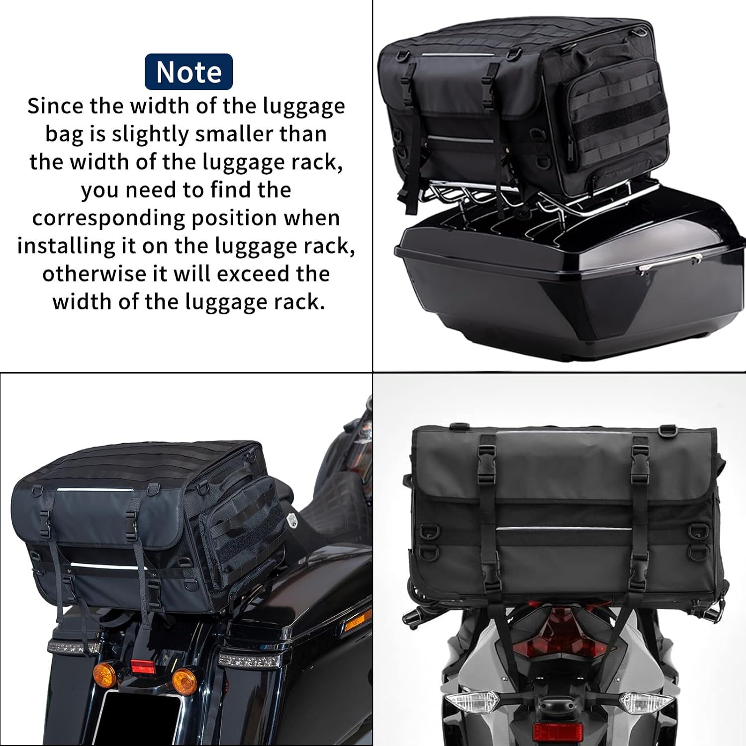 Motorcycle Touring Seat Bag Trolley Case with Wheels, Waterproof Suitcase, Luggage, Duffel, Tail, Tour Trunk, Gear, Rear Rack Bag, Sissy Bar Bag Compatible with Harley (50L/13Gallons)