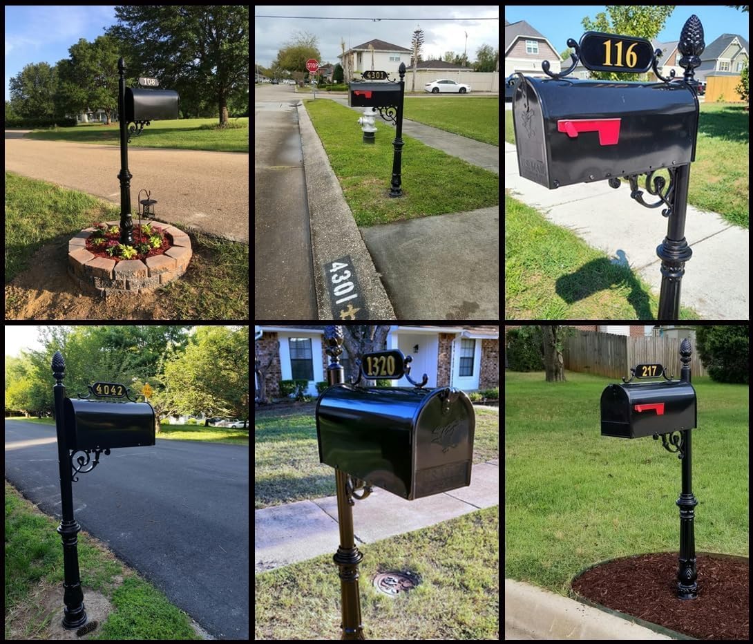 Charleston Mailbox & Post System – Black Rust Resistant Mailbox – Includes Address Plaque, Numbers, Scroll & Mounting Hardware (Standard)