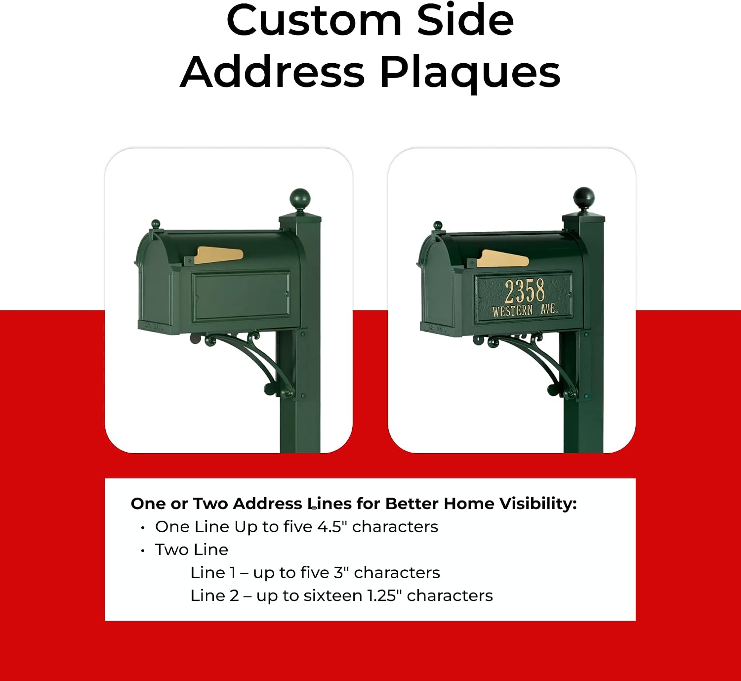 Heavy-Duty Deluxe Mailbox Package in Green Oversized Streetside Mailbox with Number and Street Name Personalized Address Plaques & Decorative Post with Ball Finial