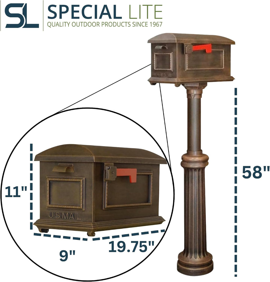 Special Lite Traditional Curbside Mailbox with Bradford Post - Copper Aluminum Mailbox with Direct Burial Post - SCT-1010_SPK-590-CP
