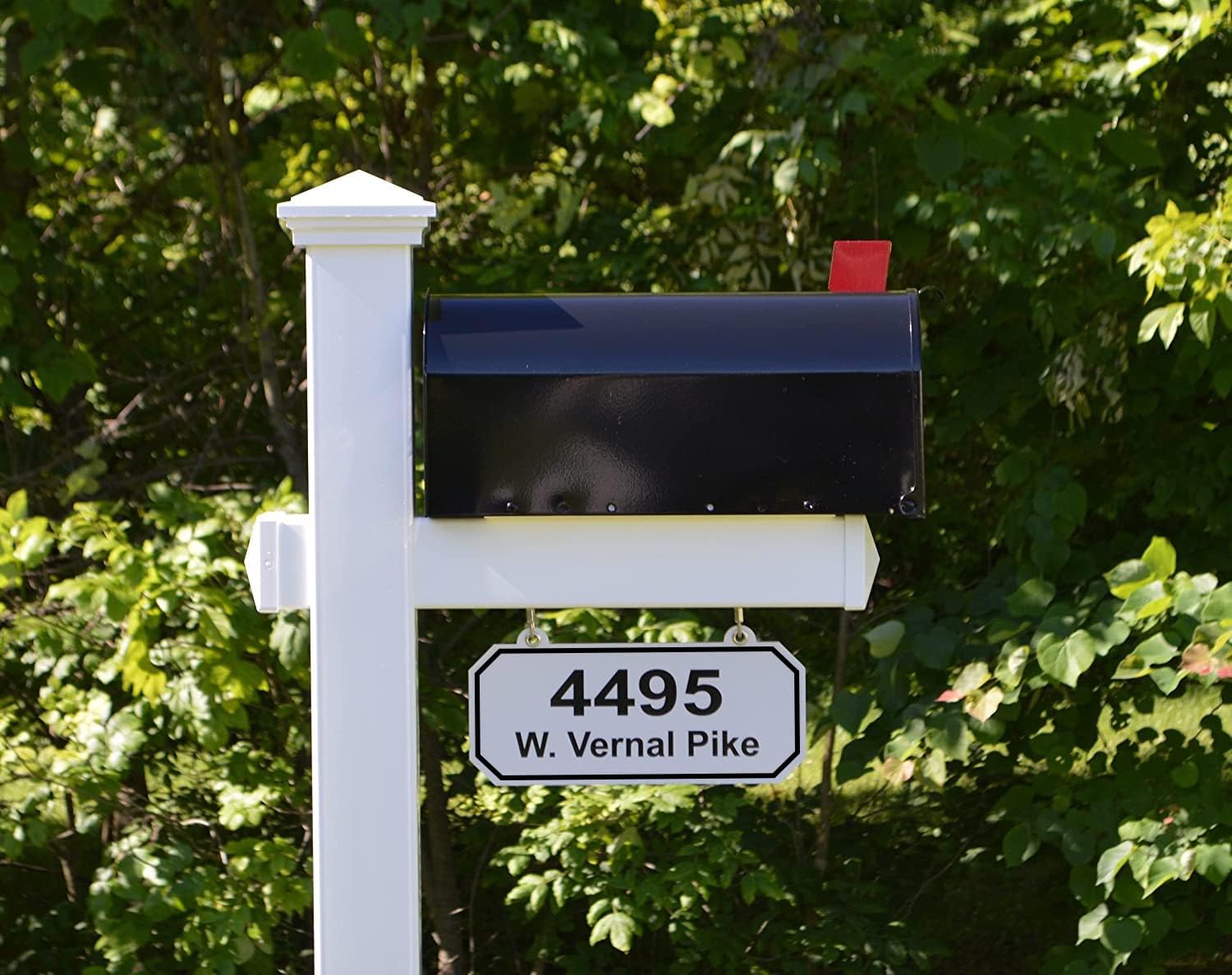 4Ever Products The Saybrook Vinyl Mailbox Post System - Includes Black Steel Mailbox and Custom Street Address