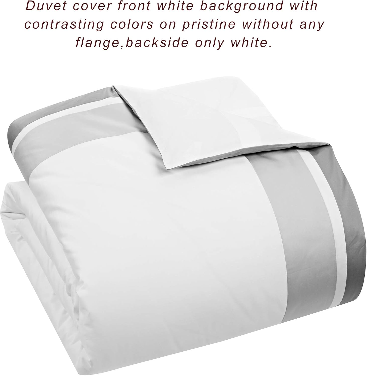 Casabolaj Shading 3 Pieces Do Not Include Filling Duvet Cover Set 100% Egyptian Cotton Sateen Luxury 400 TC Frame Patchwork Button Closure and Corner Ties-White/Taupe/Grey (Full)