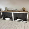 Aivituvin Dog Crate Furniture Foldable Side End Table Expandable Solid Wood Dog Kennel with 360° Rotatable Dog Bowls Indoor Cage, No Assembly Needed (Double Crate)
