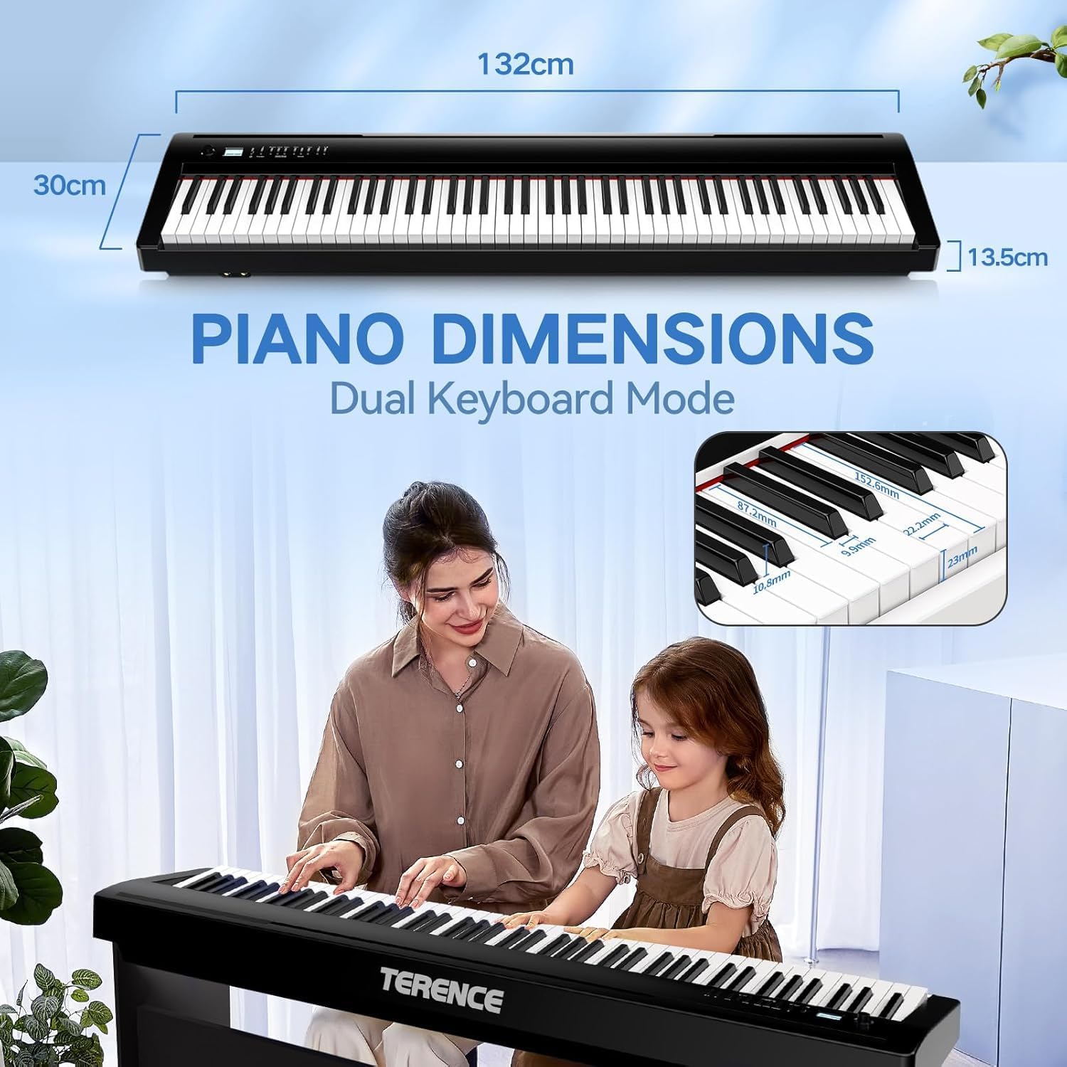TERENCE P50 88 Key Weighted Keyboard Full Size Weighted Keyboard Piano 88 Keys with 2 * 25W Stereo Speakers,Digital Keyboard with Bluetooth,MIDI,Pedal,Audio/Video Recording,for Beginners and Advances
