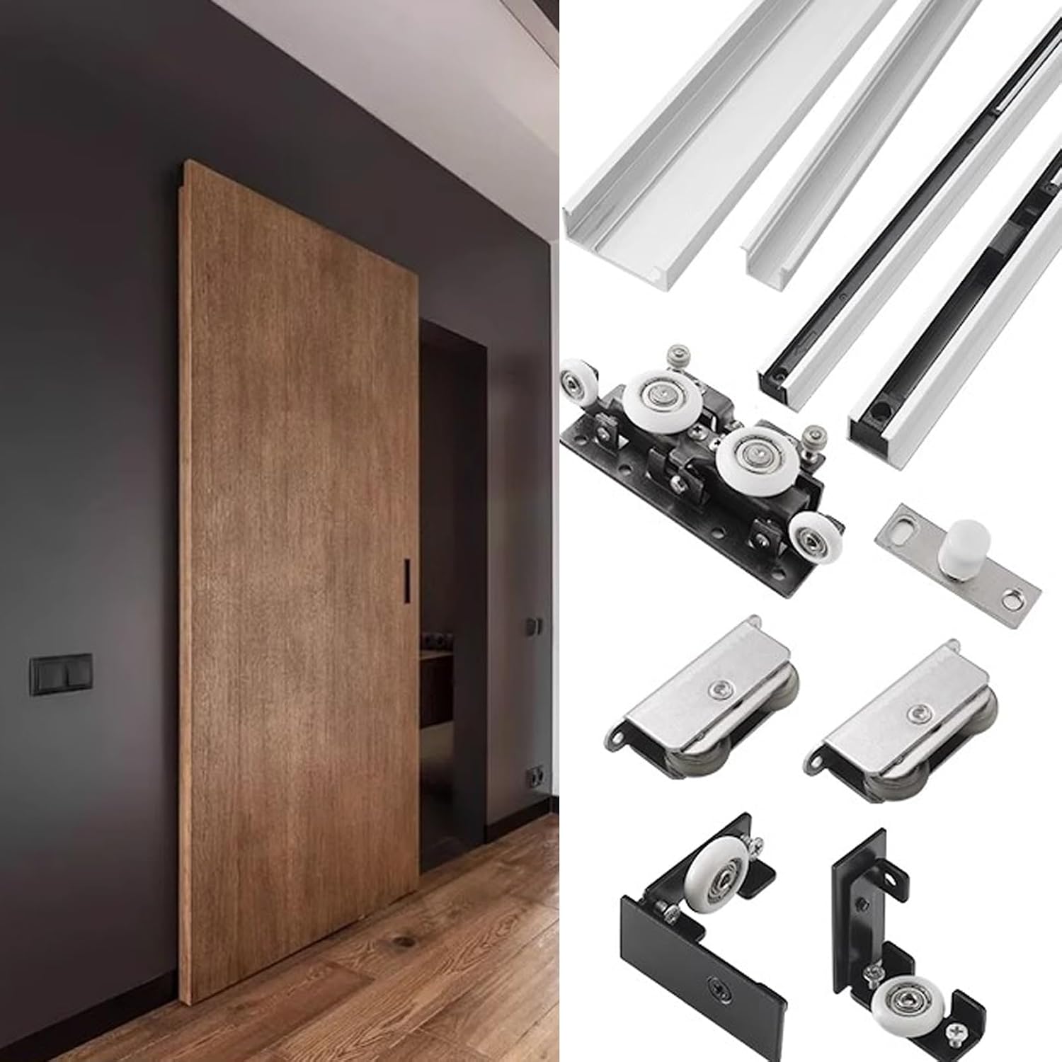 Invisible Sliding Door Track Hidden, Trackless Sliding Barn Door Kit with Soft Close Mechanism, 3 4 5 6 ft Concealed(3.6ft/107cm)