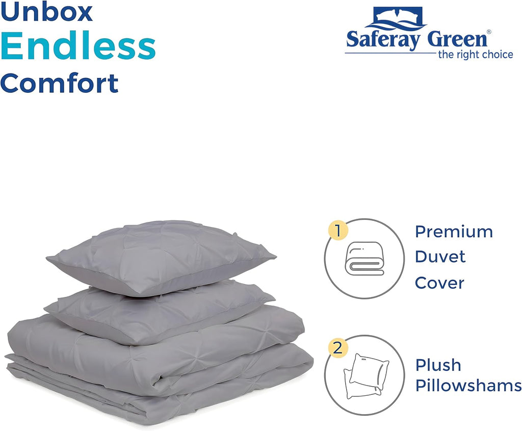 Pinch Duvet Cover Set Oversized Queen Size 1 Duvet Cover with 2 Pillow Shams 3-Pc Comforter Cover with Zipper Closure & Corner Tie 100% Egyptian Cotton Cover (98x98 Inch, Silver)