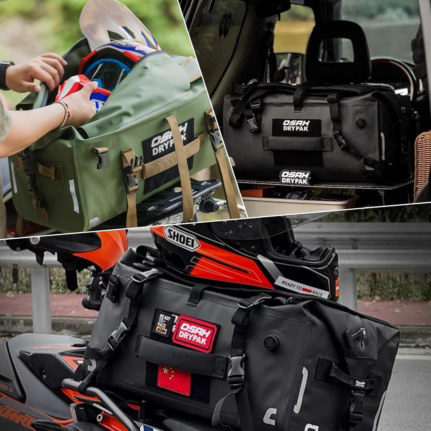 OSAH DRYPAK Waterproof Motorcycle Tail Bag, 40L Waterproof Duffel Bag, Motorcycle Dry Bag, Multifunctional Luggage Bag with Shoulder Straps for Travel, Camping, Fishing