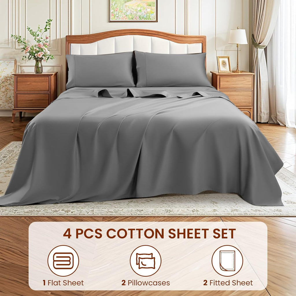 LBRO2M 1500 Thread Count Sheets 100% Egyptian Cotton Sheets Set Queen Size Sheets 16 Inches Deep Pocket Bedding 4 Piece Sets (Queen, Gray)