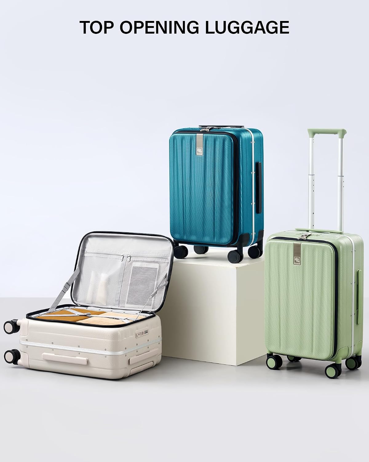 Hanke 20 Inch Carry-On Luggage with Wheels PC Hard Shell Suitcases Top Opening Aluminum Frame Travel Luggage Suitcases for Woman Men.(Bamboo Green)