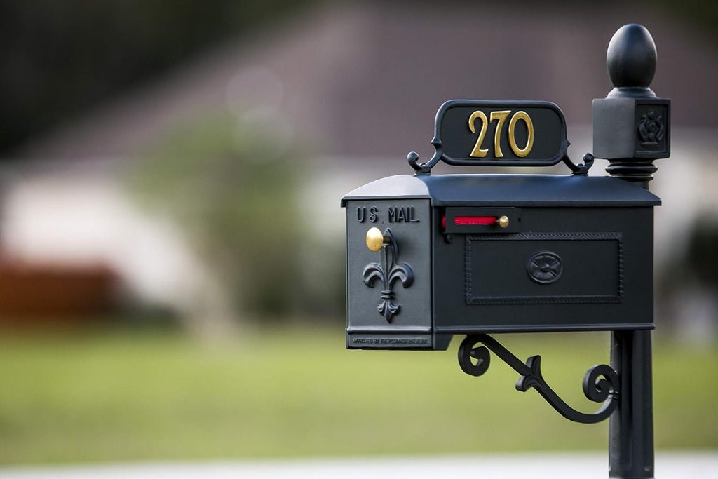 Imperial Mailbox & Post System | Black Rust-Resistant Aluminum Mailbox with Address Plate, Numbers, Decorative Scroll & Mounting Hardware – Powder Coated - Durable & Stylish Outdoor Mailbox