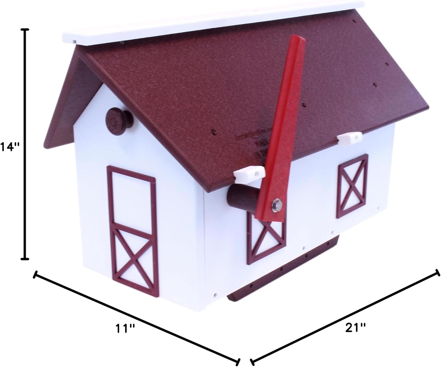 Mailbox, Post Mount, Made with Weather-Proof Poly Lumber, UV-Resistant, (Cherry Wood & White)