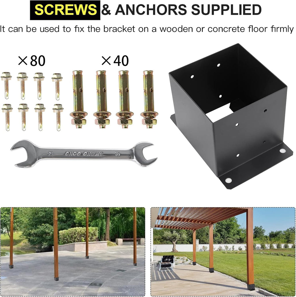 6X 6 Post Base 10 PCS,Inner Size 5.6'x5.6'Deck Post Base,Heavy Duty Metal Black Powder Coated Post Brackets,for Pavilion Deck Railing Support Deck Base Plate, Support Bolt Down (10PCS)