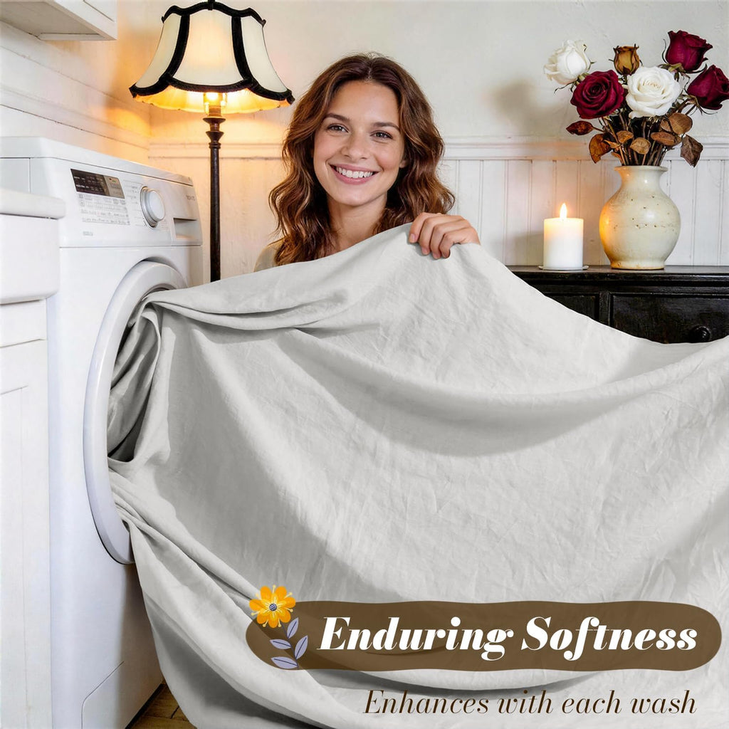 SONORO KATE 100% French Pure Linen Sheets, Breathable and Durable Linen Queen Size Sheets, Anti-Tear Linen Bed Sheets, Machine Washable, 16 Inch Deep Pocket - 4 Piece (Grey, Queen)