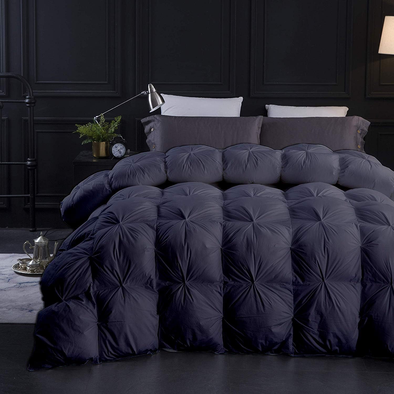 Hotel Collection 1600-TC Pinch Pleated Down Comforter Oversized Queen Size 98 x 98 Inches 1-Piece All-Season Duvet Insert, 850 GSM Micro Fill with All Side Corner Tabs 100% Egyptian Cotton