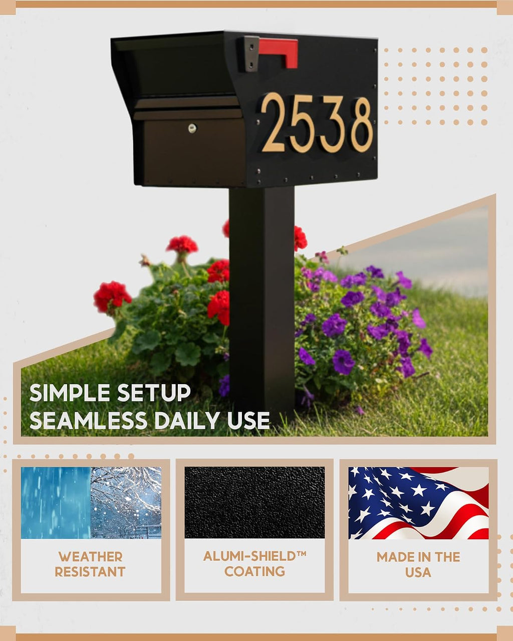 Whitehall Personalize MailVault Streetside Locking Mailbox Heavy Duty Steel Anti-Theft Mailbox for Outside, Modern Mailbox with Key Lock, Weather Resistant