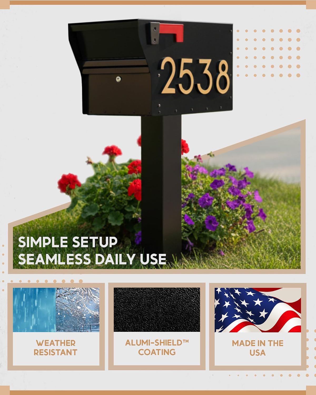 Whitehall Personalize MailVault Streetside Locking Mailbox Heavy Duty Steel Anti-Theft Mailbox for Outside, Modern Mailbox with Key Lock, Weather Resistant