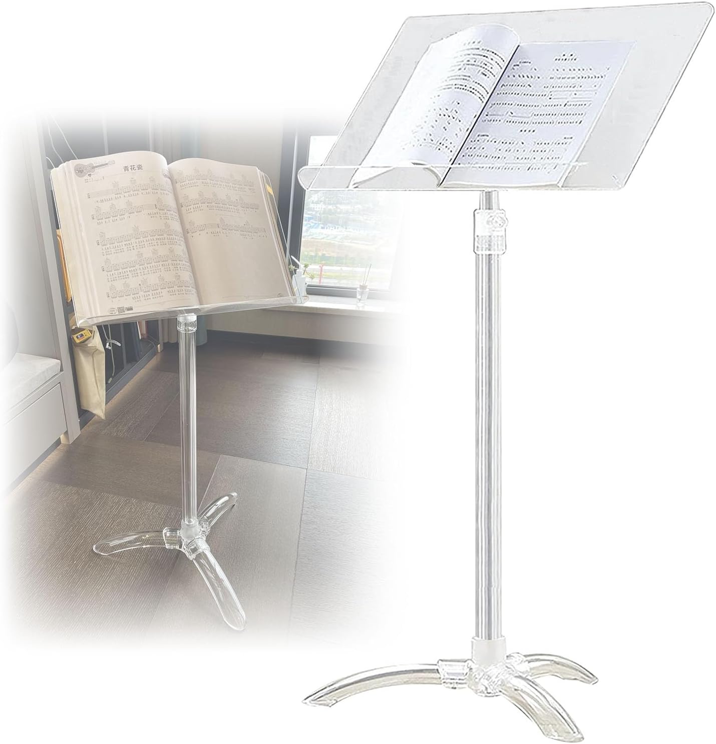 WORDFUN Clear Sheet Music Stand, Acrylic Music Book Stand, Orchestral Music Stand, Height Adjustable, Stable ButterflyMusic Stand for Sheet Music, Easy to Carry