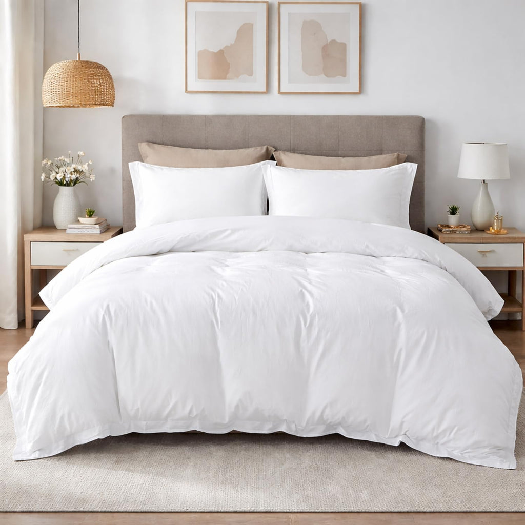 SLEEP-NEST Hotel Luxury Oversized King Duvet Cover 128x120 Inches 3-Piece Alaskan King Set in 100% Egyptian Cotton with Zipper Closure & Corner Ties, Breathable, All Season Bedding - White