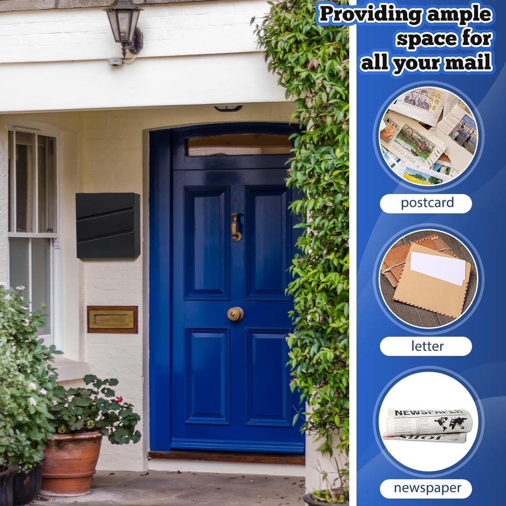 Wall Mounted Locking Mailbox, Large Capacity Metal Mail Box, Key Drop Box with Key Lock, Mailbox Wall Mount, Postbox for Home Office