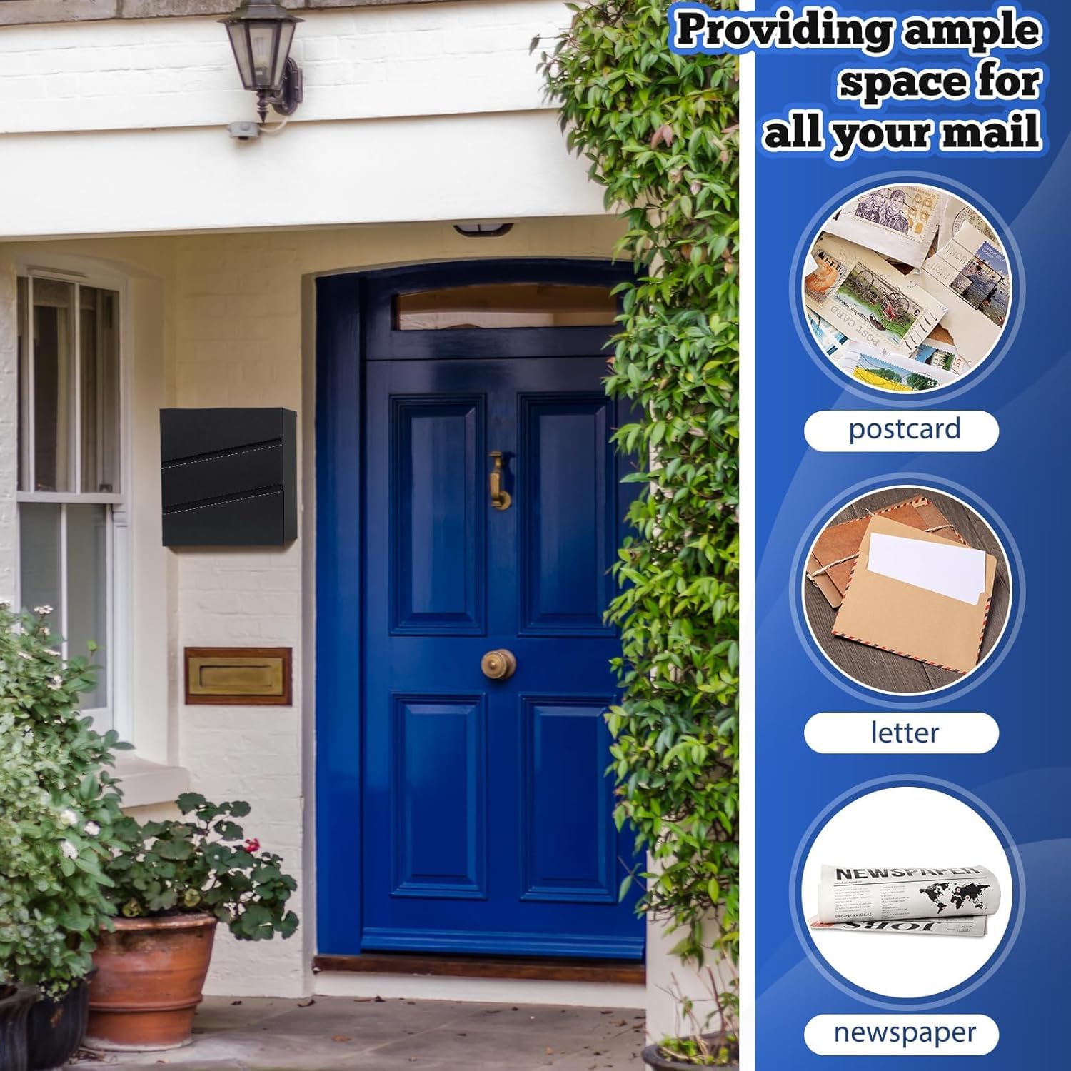 Wall Mounted Locking Mailbox, Large Capacity Metal Mail Box, Key Drop Box with Key Lock, Mailbox Wall Mount, Postbox for Home Office