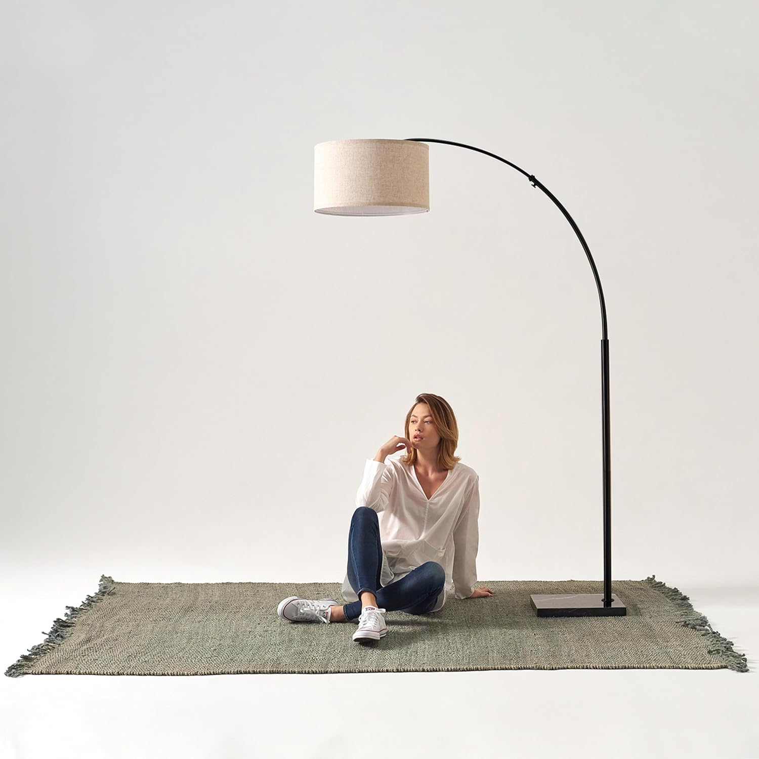 Brightech Logan Arc Floor Lamp, Bright Standing Lamp for Living Rooms, Offices & Bedrooms, Modern Living Room Décor, Tall Hanging Floor Lamp for Reading and More – Black