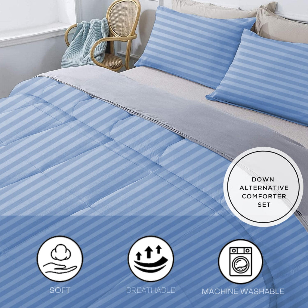 Olivia Rocco 1 Piece 1000 Thread Count Comforter Full XL/Queen Size (88' x 92') Inch 100% Egyptian Cotton Comforter 400 GSM Soft Quality - Light Blue Stripe