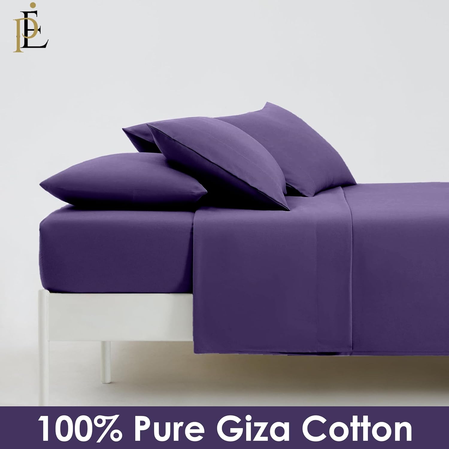 100% Giza Cotton, 1000 Thread Count, 6-PC Bed Sheet Set [Queen Size, Plum Color] 18 inches Deep Pockets, Long Staple Cotton Breathable Soft Silky Sateen Weave