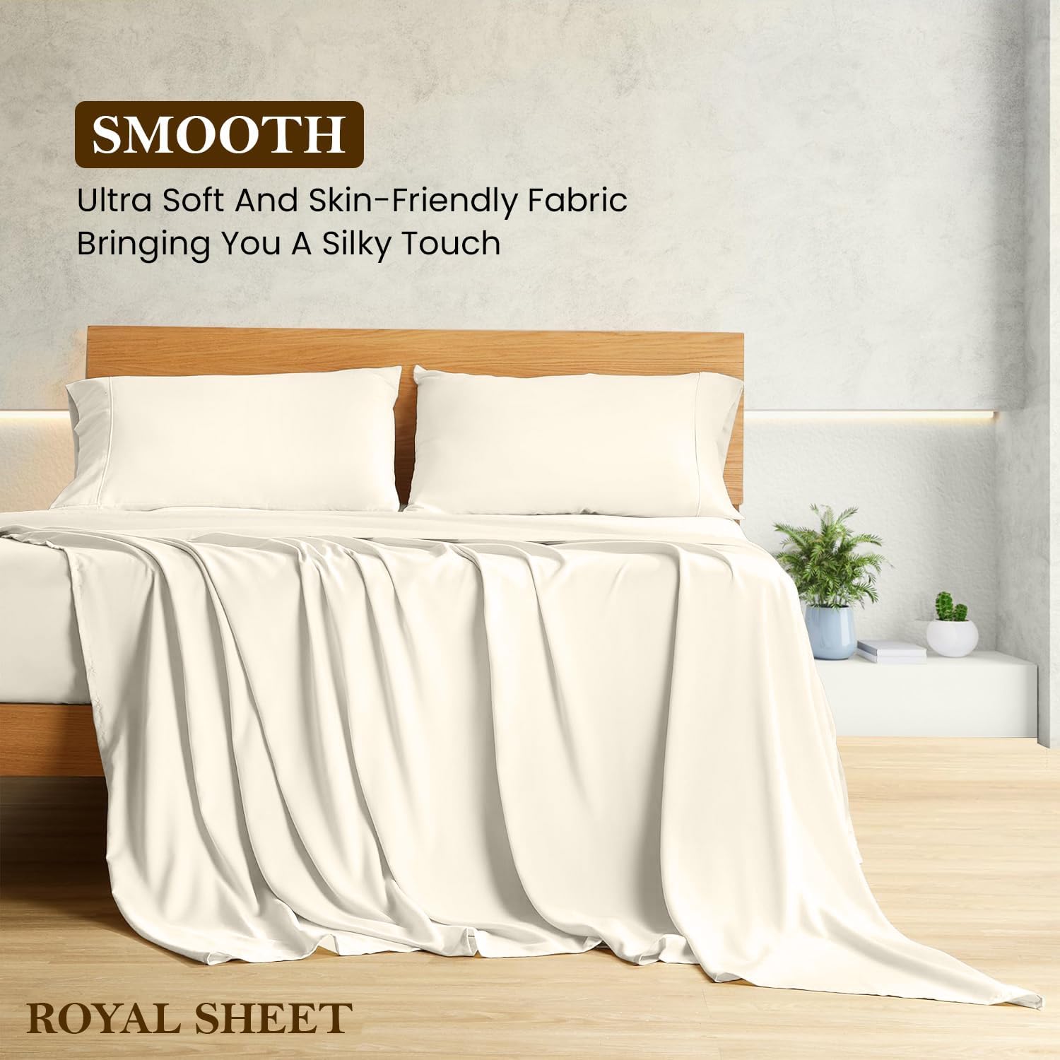 California King Size Sheet Set - 4 Piece - Bed Sheets- Easy- Fits 18' Deep Pocket Bedsheet 850-Thread Count 100% Egyptian Cotton (California King - 72' X 84'- Ivory Solid)