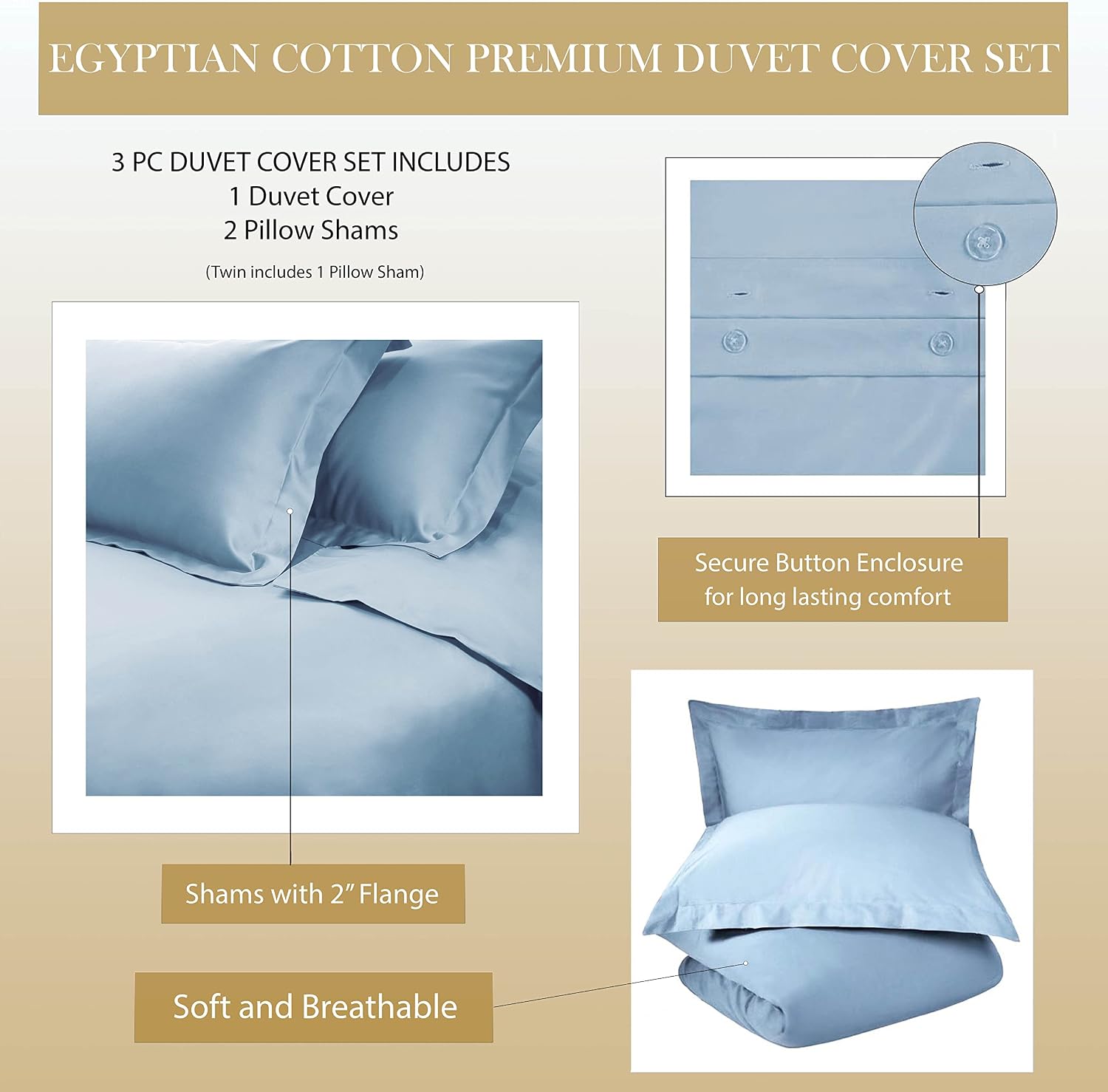 1500 Thread Count 100% Egyptian Cotton, Single Ply, Full/Queen Duvet Cover Set, Solid, Black