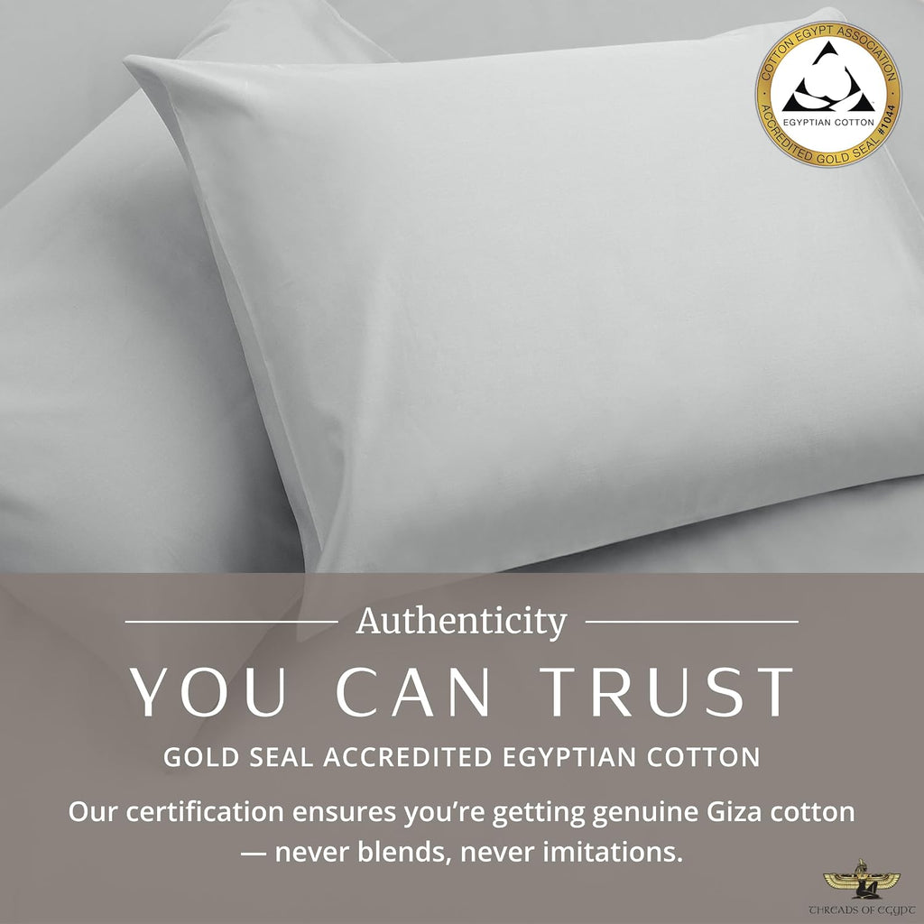 100% Egyptian Cotton Sheets Queen Size | 1200 Thread Count | CEA Gold Seal Certified | Heavyweight & Ultra Smooth Finish | Cooling for Hot Sleepers | 18' Deep Pocket [Grey]