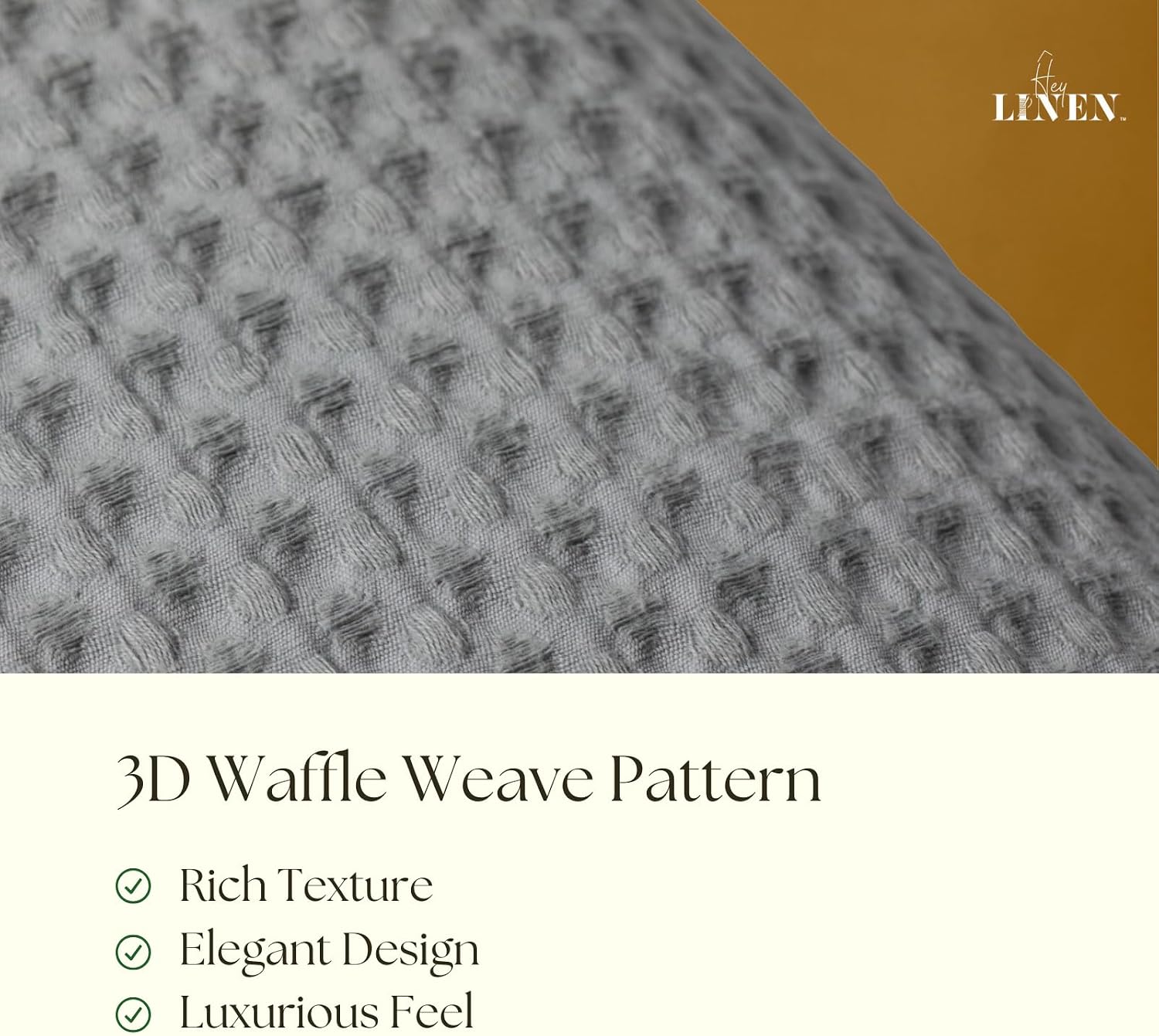 Luxury Organic Cotton Waffle Weave Duvet Cover Queen Set with Pillowcase|100% Egyptian Cotton 600 TC|Soft Breathable Cooling Comforter Cover with Buttons and Corner Ties|Size 90x90 Gray