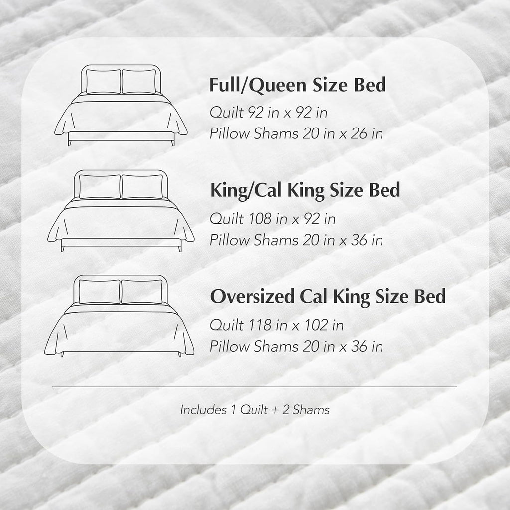 EVERGRACEHOME 100% Cotton Modern Lines Quilt Set Oversized King, Pre-Washed Soft Striped Coverlet Bedspread, 3 Piece Lightweight Bedding Set for All Season, with 2 Pillow Shams, Bright White