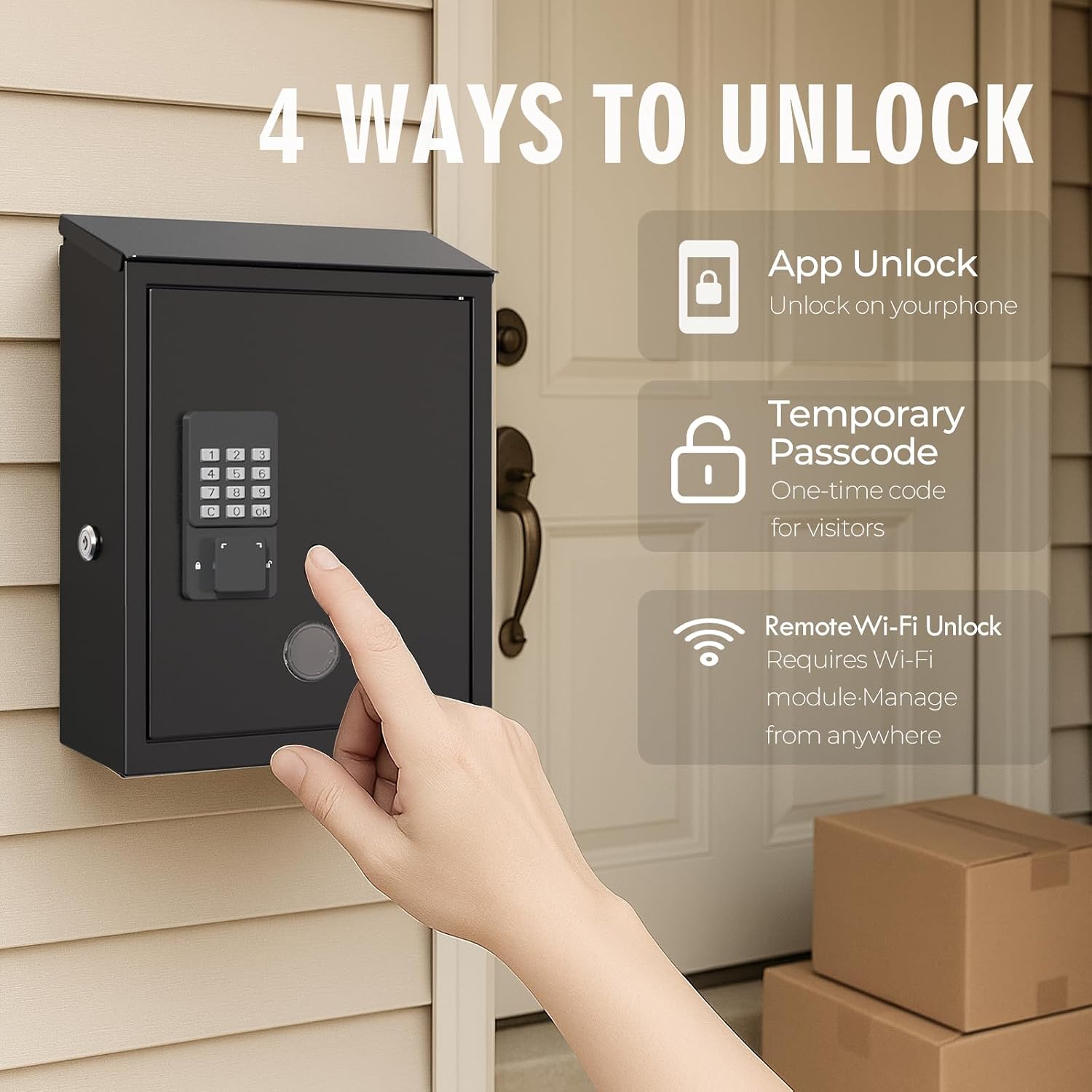 WeHere Mailbox with Electronic Lock, Wall Mount Locking MailBoxes for House, Metal Suggesion Box, Business Key Drop Box, OTP/Fixed Code/Key Unlock, Large Capacity, Black